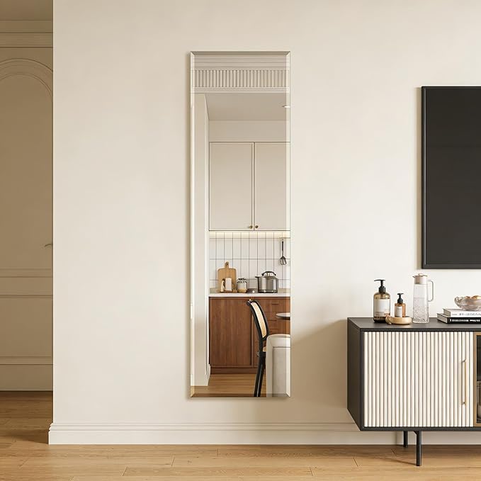 Ruomeng Frameless Full Length Mirror for Wall, 55x16 Inch Bathroom Vanity Mirror Farmhouse, Large Rectangle Mirror with Beveled Edge, Tempered Glass, Hangs Horizontally or Vertically