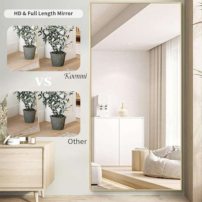 Koonmi 78"x35" Floor Mirror Full Length, Bedroom Floor Body Mirror with Stand, Large Gold Mirror, Leaning, Standing or Hanging Horizontally/Vertically