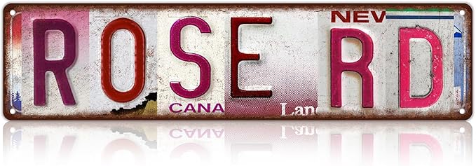 Vintage Rose Rd Wall Decor Street Signs Pink Room Metal Tin Signs Gife for Women Girl 16 x 4 Inches