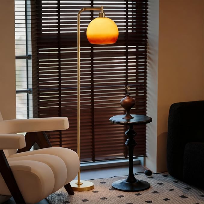 Glass Floor Lamp,67" Modern Standing Lamp with Sunset Grapefruit Glass Lampshade Metal Pole for Living Room, Bedroom, Office - Heavy Base,Pedal Switch (Include Bulb)(Gradient)