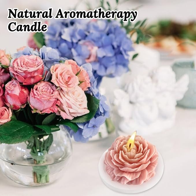 Purple-Pink Peony Flower Shape Candles for Women - Aromatic Pastel Aesthetic Candle with Berry Fragrance - Christmas Gift for Friends Colleagues and Classmates (3 inch)
