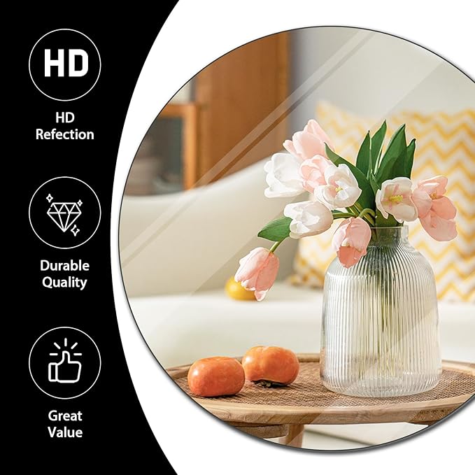 12" Round Mirror Centerpieces for Tables, 12Pcs Glass Mirror Trays for Wedding, Party, Christmas Decorations, Mirror Candle Plates with Polished Edges & Non-Slip Feet
