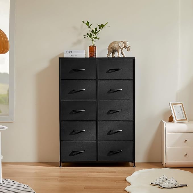OLIXIS 10 Drawers Storage Organizers Units, Closet Organizers and Storage for Clothes, Fabric Storage Drawer for Living Room, Chest of Dresser in 31.49" D x 11.8" W x 45.78" H, Black