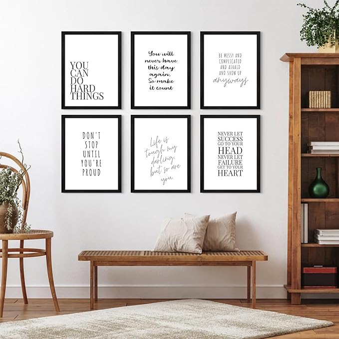 Office Inspirational Wall Art Decor Motivational Quotes Canvas Wall Art Positive Classroom Posters Pictures Office Inspirational Work Artwork for Women Home Bedroom 12x16 Inch Wood Framed Set of 6