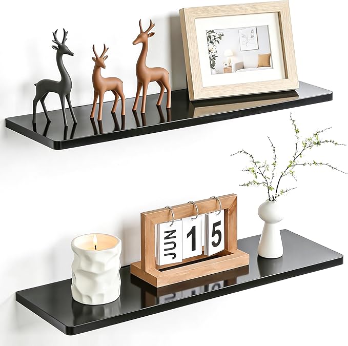 Floating Shelves for Wall Set of 2,12 in Wide Ehelf Narrow Floating for Decor Storage,Wall Mounted Acrylic Shelf,for Living Room, Bedroom, Bathroom and Kitchen(Black)