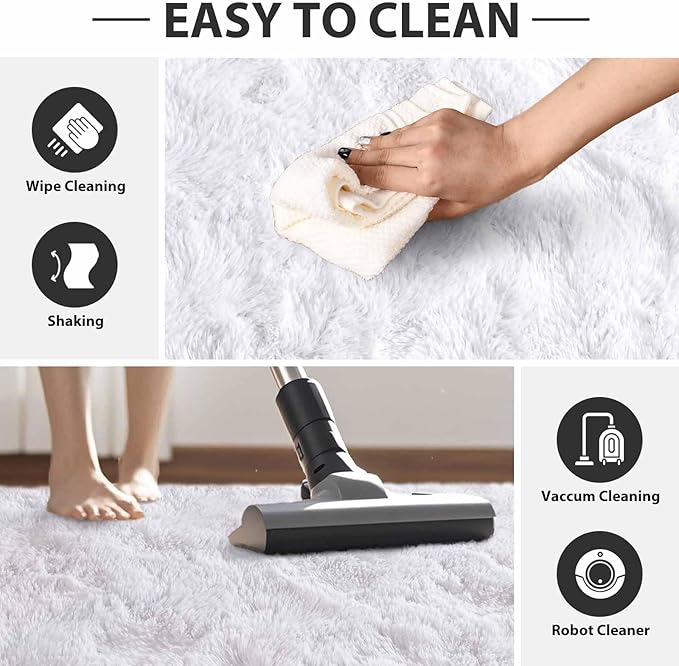 FinRèc White Rugs for Bedroom Living Room, 4x6 Feet Fluffy Shaggy Area Rug, Non-Slip Soft Shag Rug for Nursery Kids Room Dorm Room Home Decor, Indoor Plush Floor Carpet