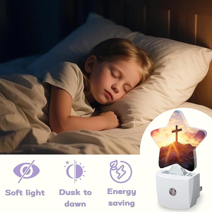 Night Light,Cross Night Lights Plug into Wall Sunset Decorations for Bedroom Bathroom,Dusk to Dawn Sensor Kitchen Hallway Stairs Energy Efficient Desk Lamp