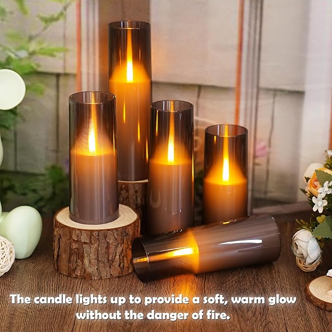 kakoya Flameless LED Candles Upgraded Realistic Flickering Flame,7Pcs Battery Operated Candles with Remote Timers,LED Pillar Candles for Home Decor,Christmas,and Parties（Grey）