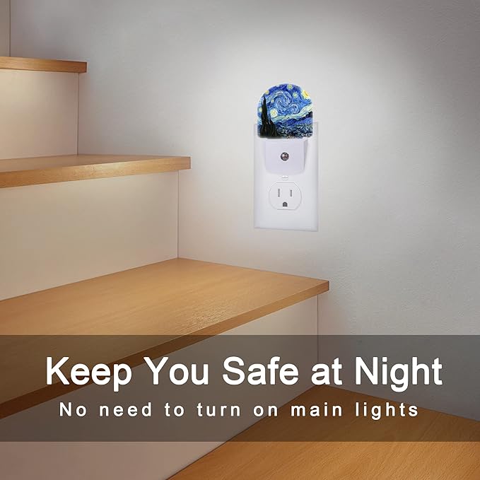 Starry Night Night Light, Van Gogh Plug-in Wall Led Night Lights Decor for Boys Girls Room,Dusk to Dawn Sensor Wall Lamp for Stairway/Hallway/Kitchen,0.5W