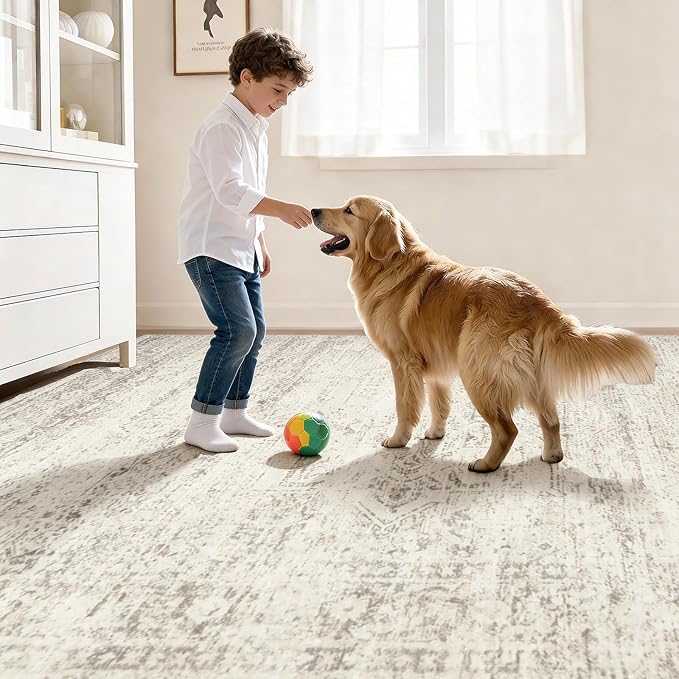Srugn Double Layers 8x10 Area Rugs for Living Room- Upgraded Removable(Upper Layer+Lower Layer) Washable Area Rugs for Bedroom,Dining Room- Large Vintage Carpets with Cushioned Pad for Home Office