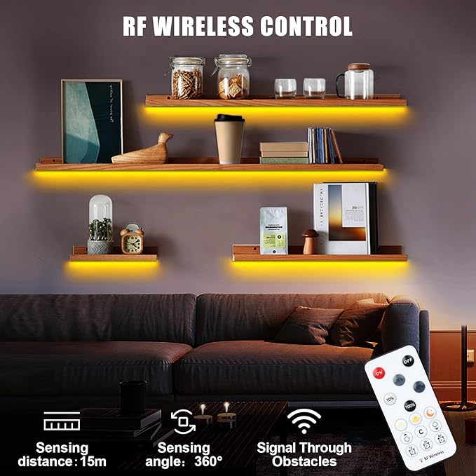 Tatazone 5V Yellow USB COB Led Strip Light with RF Remote, 4.92ft 2000K Dimmable USB Powered Amber COB Led Light Strip, Indoor COB Led Light for Cabinet, TV, Camping, Monitor, Showcase, Motorhome