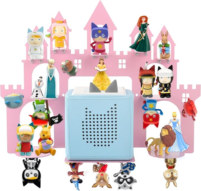 Taladad for Toniebox 2/1 Tonie Shelf Wall Mounted Set,Tonies Figures Tonies Storage,Magnetic Floating Shelves Compatible with Tonie Box Player Character for Kids Room Castle