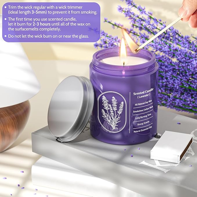 WarmEmbrace Lavender Candles for Home Scented, 30.4 oz Aromatherapy Purple Jar Candles for Women, 160 Hour Long-Lasting Burn Scented Candles for Birthday - 4 Pack