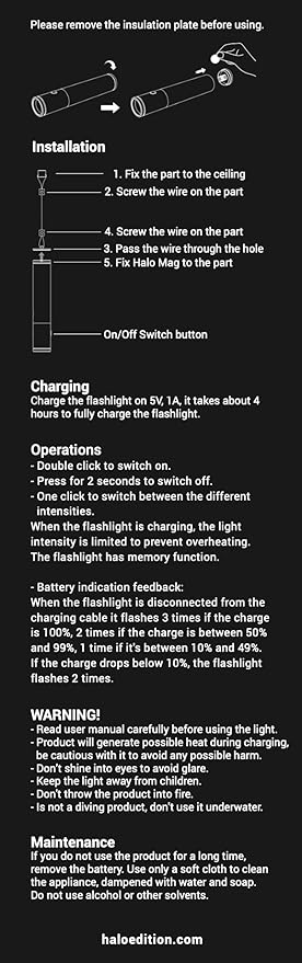HALO EDITION Mag 2 Sunset Lamp - The Original - Portable Battery Light, Designed by Mandalaki in Italy, Dimmable LED Lamp, Flashlight, Magnetic System, USB-C Cable, Suspension Kit, IP54, 142x28 mm