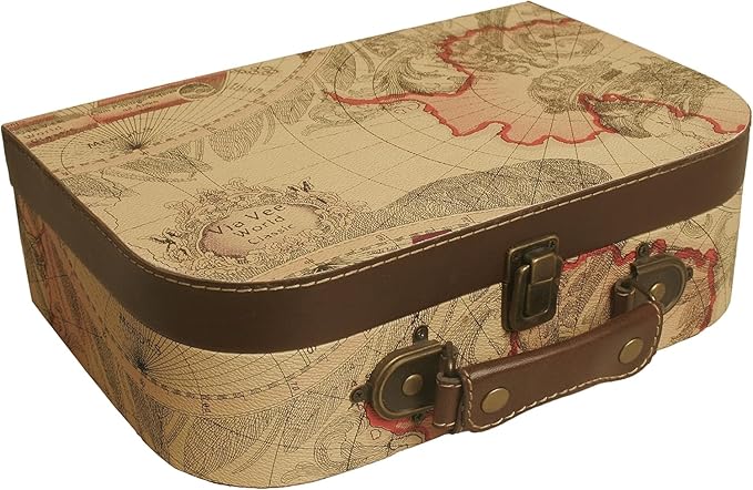wald imports - Paperboard Suitcases -Decorative Storage Boxes - Suitcase Set for Decoration, Storage, and More (Faux Leather Map 2)