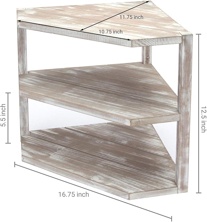 MyGift 3 Tier Counter Corner Shelf for Kitchen, Countertop Spice Rack, Dish Plate & Bread & Fruit Storage Organizer Condiment Shelf, Rustic Brown Washed Solid Wood