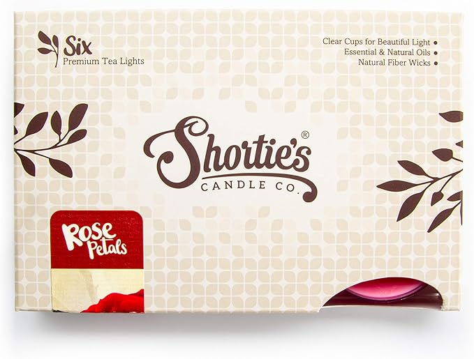 Shortie's Candle Company Rose Petals Premium Tealight Candles - Highly Scented with Essential Oils - 6 Pink Tea Lights - Beautiful Candlelight - Made in the USA - Flower & Floral Collection