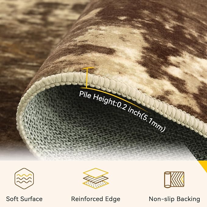 RELEANY Washable Area Rugs 9'x12' Non-Slip Modern Abstract Soft for Living Room Entryway Bedroom Nursery, Print Pattern, Brown Tan Beige Coffee