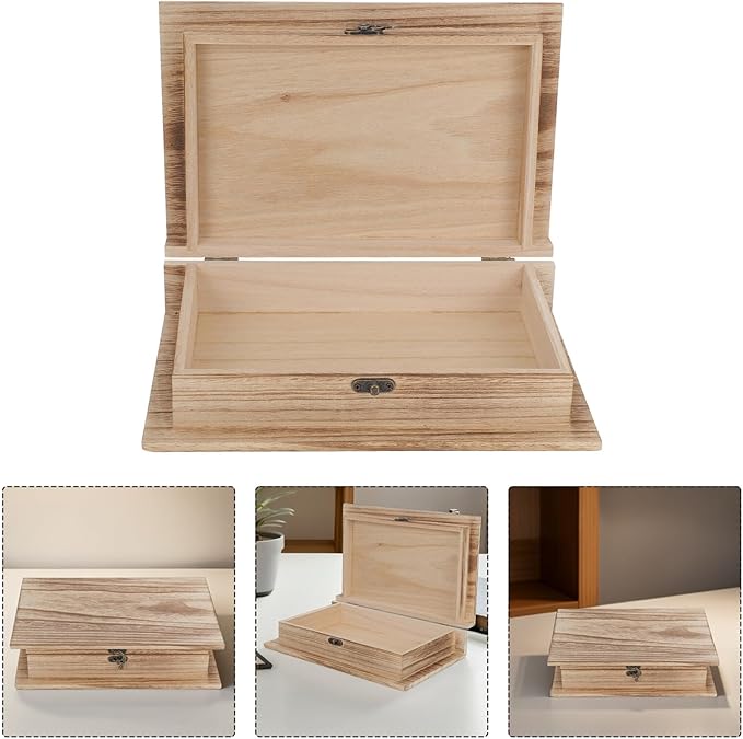 Homoyoyo Creative Wooden Fake Book Storage Box with Lock Small Size Decorative Keepsake Case for Desktop Jewelry and Makeup Organizer Safe Storage