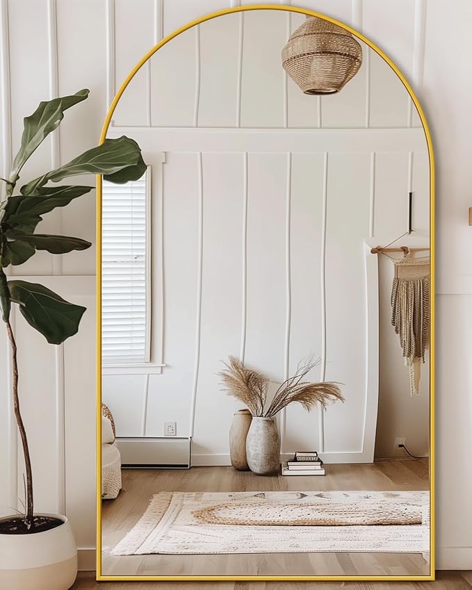 Antok Full Length Mirror, 81"x41" Floor Mirror with Stand, Hanging Mounted Mirrors for Bedroom, Living Room, Cloakroom, Dining Room, Gold, Arched