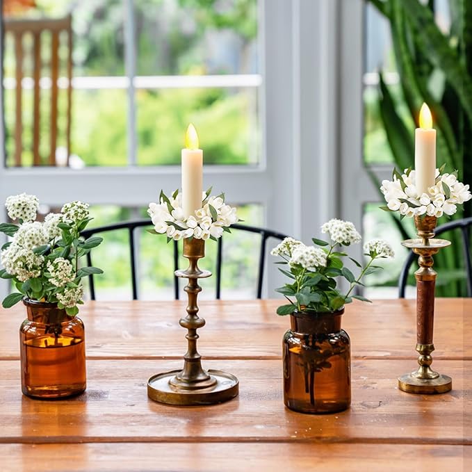 Daifunli 2 Pcs Spring White Tulip Candle Ring Vibrant Floral Candle Wreath Ring for Pillar 3.9 Inch Candles Holder for Wedding Holiday Dining Table Centerpiece Decor