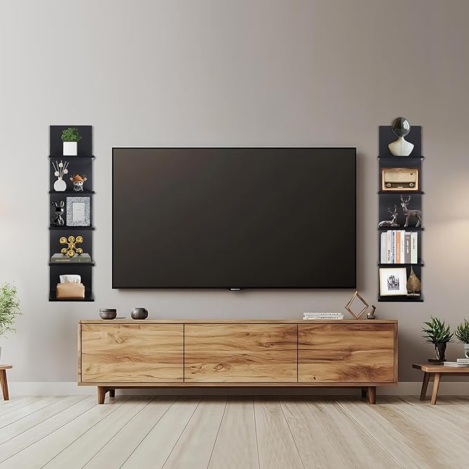 Homaterial 5 Tier Wall Shelf, Wall Mounted Shelves Unit for Living Room Bedroom, Floating Shelves Decor Organizer Tall, Black
