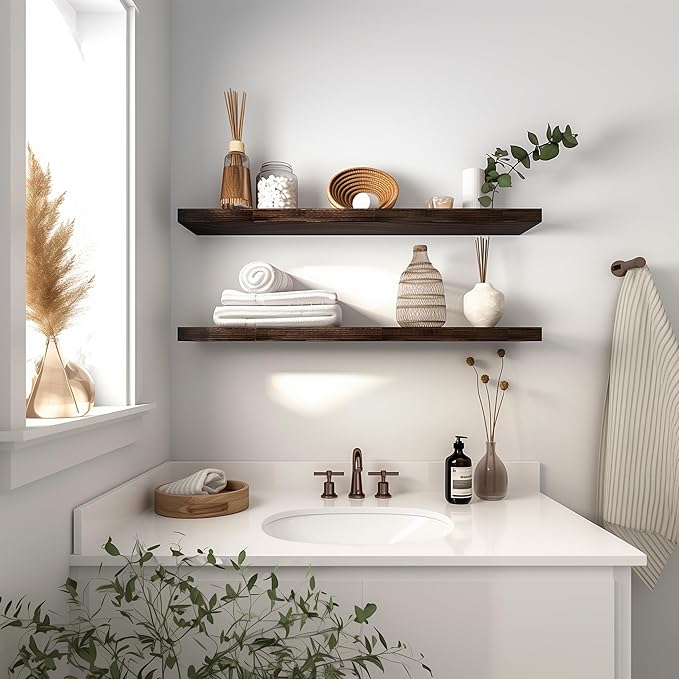 GXYAWPJ 36 Inch Floating Shelves for Wall Rustic Brown Wood Wall Shelves for Bedroom Set of 4
