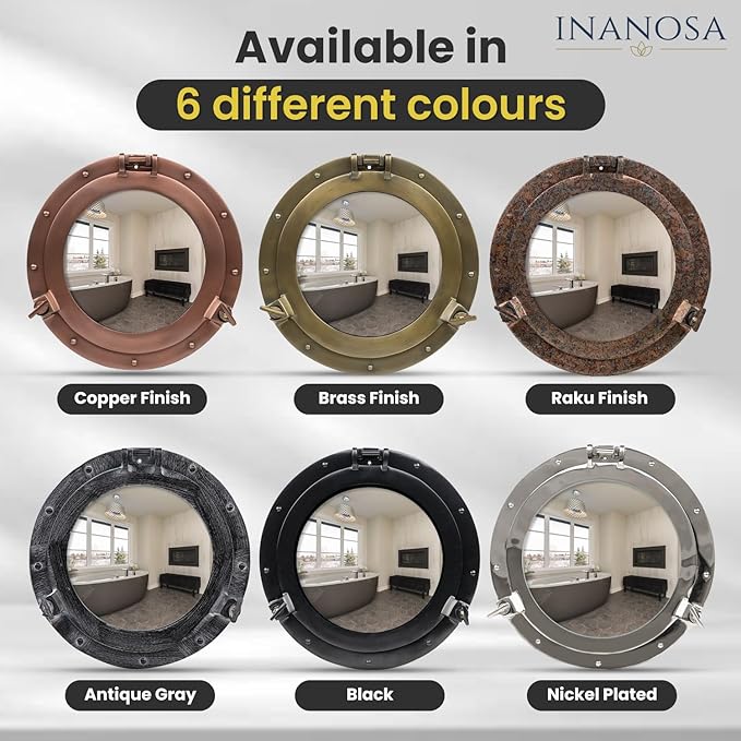 inanosa 20 Inch Bathroom Wall Decor Ship Porthole Mirror with Raku Finish Finish – Vintage Round Wall Mounted Mirror for Bathroom Vanity, Nautical Pirate Coastal Vintage Home Décor