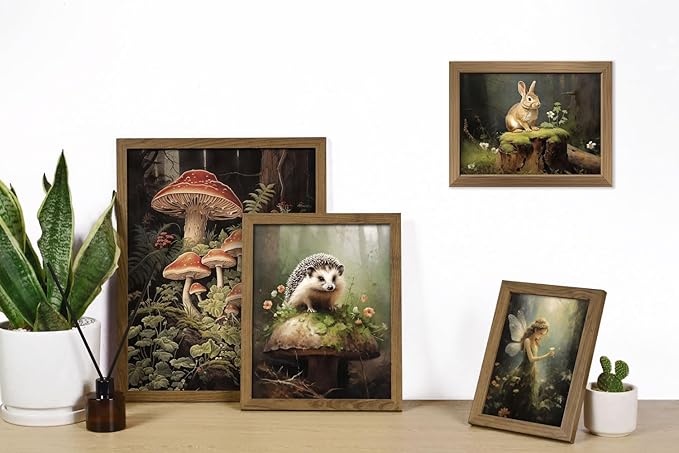 ANERZA 16 PCS Framed Dark Cottagecore Wall Art Decor, Cottage Core Wall Prints for Bedroom, Gallery Wall Frame Set, Fairycore Posters for Living Room Aesthetic, Nature Forest Mushroom Dorm Home Decor