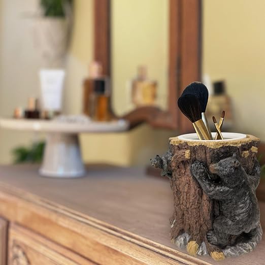 BestGiftEver Small Decorative Vanity Top Wastebasket with Bear Climbing Tree Design | Small Trash Bin for Stylish Touches in Home, Office, or Bathroom - Ideal for Forest and Wildlife Nature Lovers