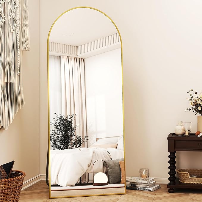 XRAMFY 56" x21 Arched Full Length Mirror Floor Mirrors with Aluminum Alloy Frame Free-Standing Wall Mounted Floor Mirrors or Large Dressing Mirror, Gold Mirror Full Length