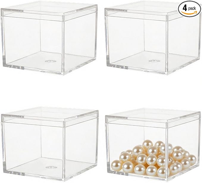 KissYou Small Acrylic Boxes with Lid Clear Box Plastic Square Cube for Display Jewelry Storage Contanier Graduation Party Decorative Box