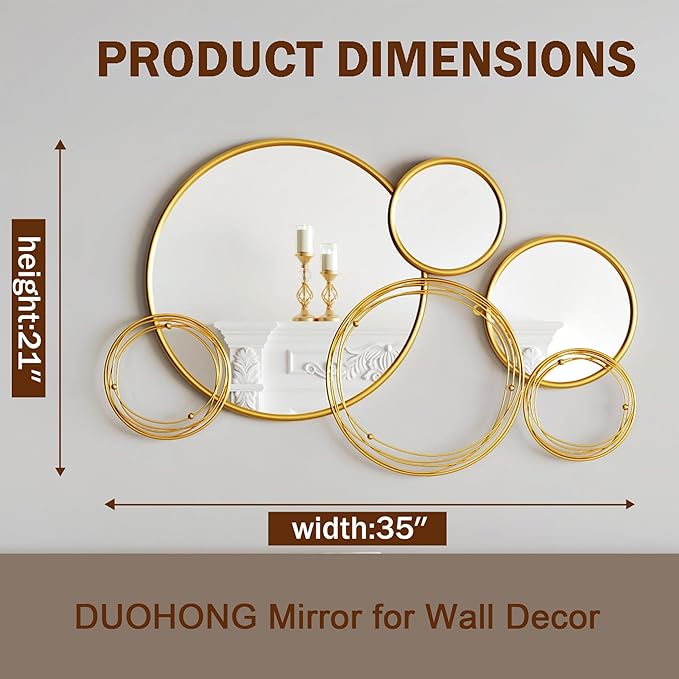Wall Mirror Decor 35'' x 21'' Round Modern Mirror Art Metal Wall Mirrors Set for Living Room Circle Plates Overlapping Decorations for Hallway Entryway