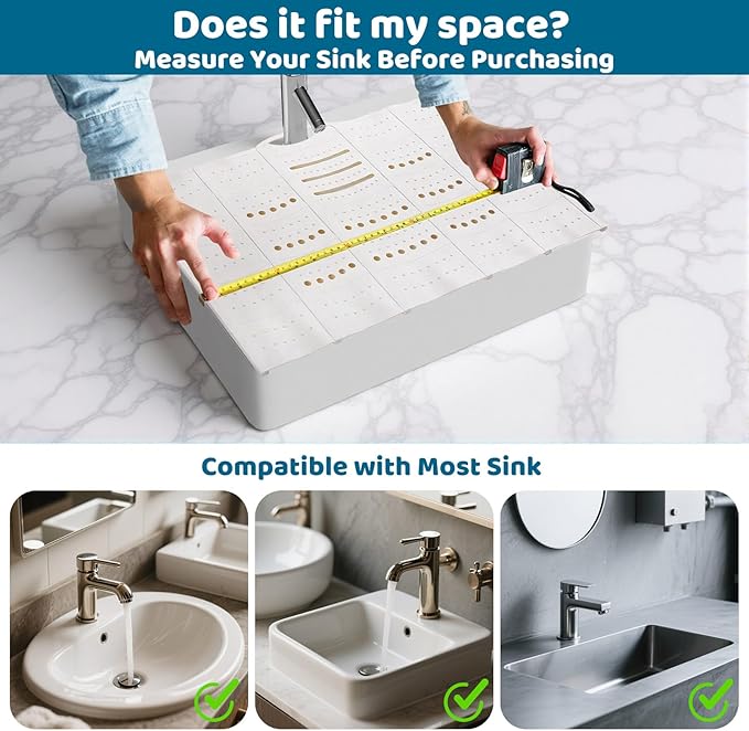 Bathroom Sink Cover for Counter Space, Foldable Silicone Sink Mat Makeup Organizer Mat Space Saver, Women’s Gifts for Valentine RV Camper Travel Must Haves Accessories, Pearl