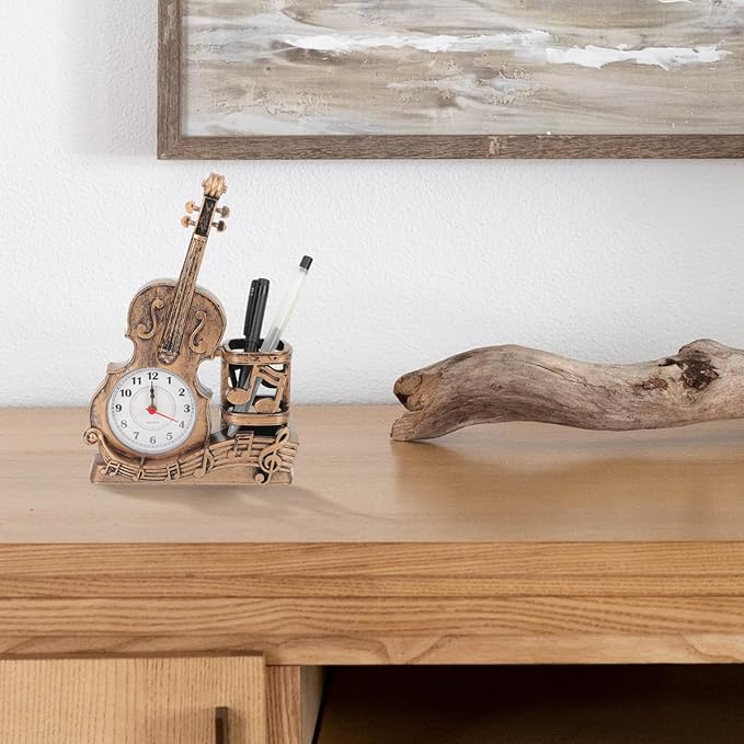 Garneck Violin Pen Pencil Holder Decoraciones Para Salas De Casa Bookcase Shelf Violin Model Figurines Wooden Stationery Iron Pencil Holder Pen Organizer Desk Child Plastic Accessories