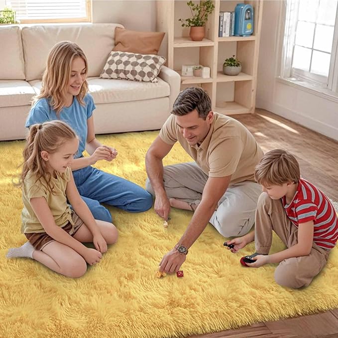 FinRèc Soft Yellow Rugs for Bedroom Living Room, 3x5 Feet Fluffy Shaggy Area Rug, Non-Slip Fuzzy Furry Shag Rug for Nursery Kids Room Dorm Room Home Decor, Indoor Plush Floor Carpet