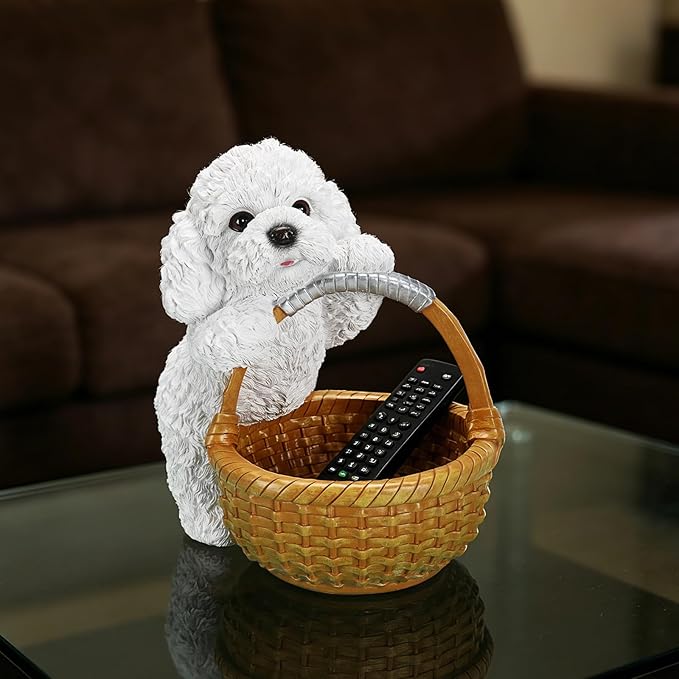 Dog Resin Storage Basket, Desktop Organizer for Remote & Keys, Cute Home Decor Tray, Ideal present for Pet Lovers.(White Poodle)