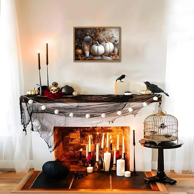 Framed Vintage Fall Pumpkin Canvas Wall Art, Rustic Farmhouse Autumn Paintings Wall Decor, Thanksgiving Pumpkins Pictures Prints Aesthetic Home Decor for Living Room Kitchen Office 12×16 inch