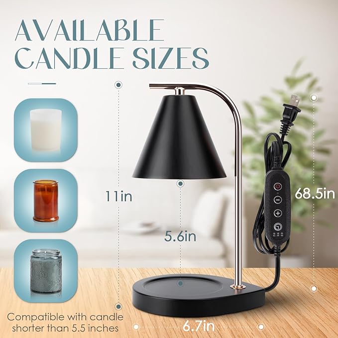 Aimoptg Candle Warmer Lamp with Timer, Dimmable Candle Lamp for Small and Large Jar Candles, Modern Candle Warmer Lamp with 2 Bulbs(Black Gold)