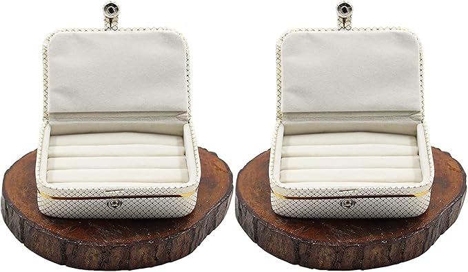 atorakushon PU Leather Cosmetic Jewellery accessories Vanity Storage Ring Earrings Studs Box Necklace Wardrobe Organizer for Female Pack of 2 (Cream)