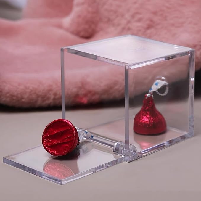 KissYou Small Acrylic Box with Lid Clear Hinged Lid Box Coffee Pod Holder Clear Candy Contanier Transparent Lucite Square Cube Birthday Wedding Graduation Party Decoration