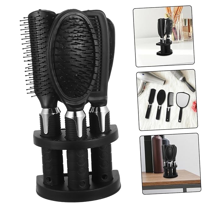 Beavorty Vintage Makeup Mirror Set Plastic Comb Organizer Rack 4-Piece Portable Vanity Mirror and Hair Tool Holder for Desktop Use for Stylists and Barbers