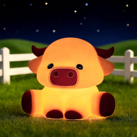 Highland Cow Night Light for Kids, Dimmable and Timed Silicone Night Lamp, Highland Cow Lamp for Nursery Bedroom Suitable for Room Decor and Themed Gifts