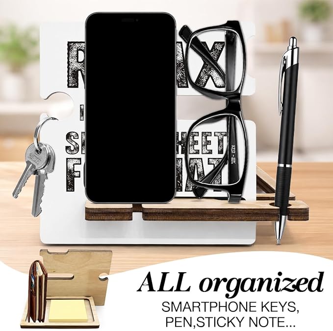 Funny Office Accountant Gifts - Multi-functional Desk Organizer - Humorous Office Relax Quote Wooden Sign for Office Desk Shelf Decor