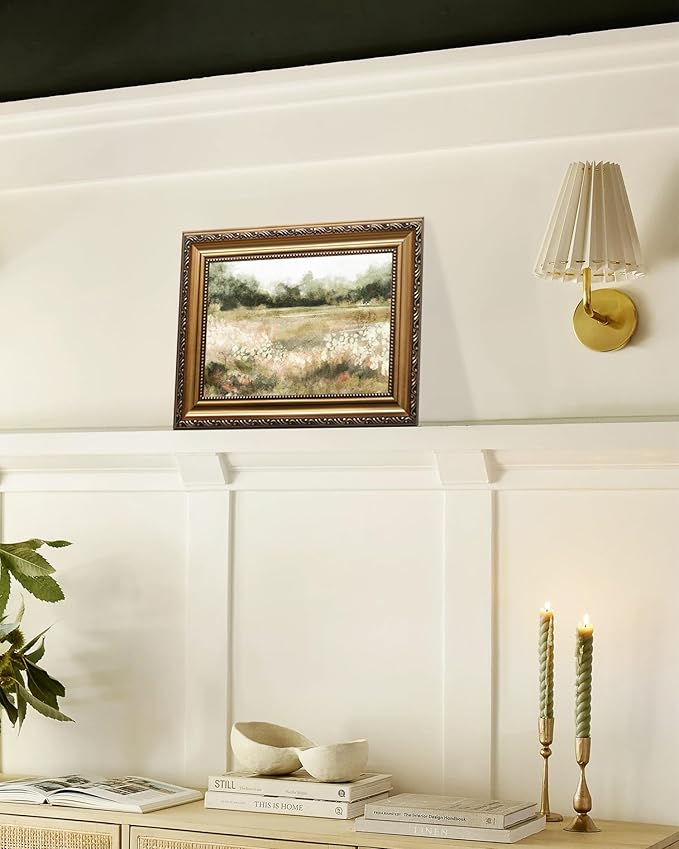 KBKBART Gold Framed Vintage Wall Art, Vintage Watercolor Wildflower Countryside Canvas Oil Painting Farmhouse Decor Wall Art, Rustic Antique Landscape Bathroom Wall Decor for Bedroom Living Room, Gifts for Friends or Family(9"x12")
