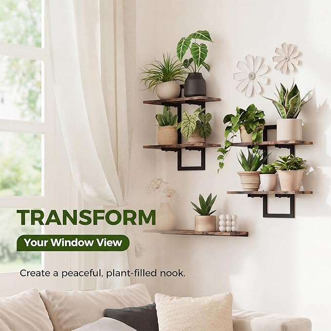 Bamworld Floating Shelves for Wall Planters for Indoor Plants Hanging Shelves Plant Holder Wall Decor Plant Stand Indoor for Plant Hangers Indoor for Living Room Bedroom Bathroom 2-Pack Brown