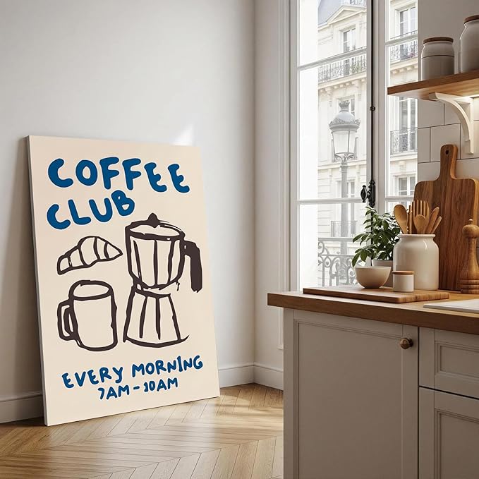 Framed Kitchen Canvas Wall Art Funky Kitchen Pictures Wall Decor Vintage Picture Coffee Artwork Modern Coffee Bar Decor Retro Skeleton Cafe Shop Pictures Home Decorations 16x24 inch, Ready to Hang
