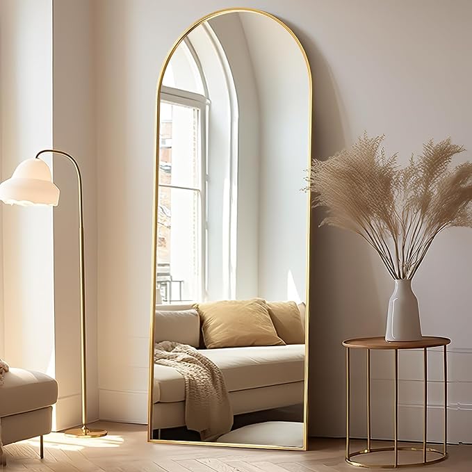 Rowjut Floor Mirror Arched Full Length Mirrors, Mirror Full Length Standing Hanging or Leaning Against Wall, 59"x18" Large Full Body and Wall Mounted Mirror for Bedroom Living Room, Gold