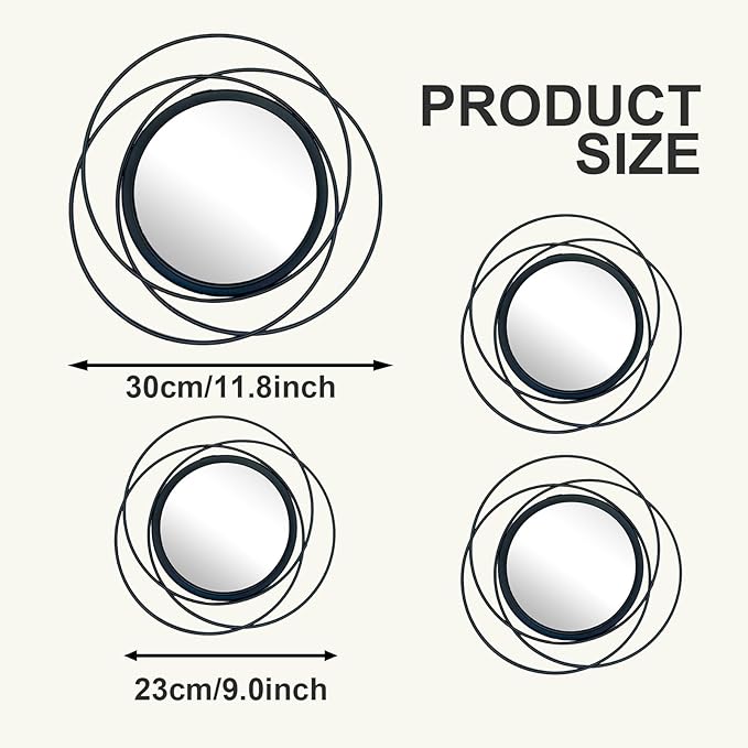 4 Piece Gold Round Wall Mirror Set Modern Metal Circle Home Decor for Living Room Bedroom Entryway 11/9 Inch Decorative Mirrors Minimalist Wall Art for Home