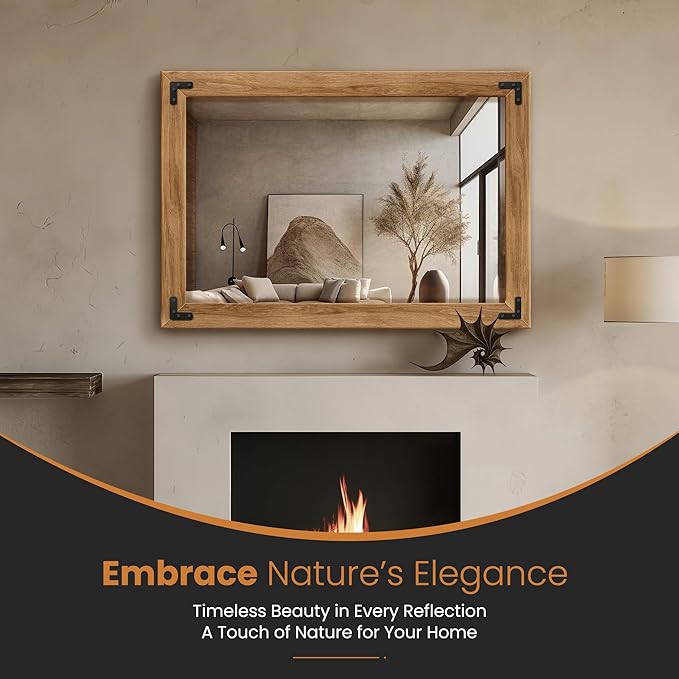 TRAHOME Full Length Mirror with Wooden Frame, 40"X28" Solid Wood Standing Floor Mirror for Farmhouse, Bathroom, Bedroom Decor, Hanging or Leaning Wall-Mounted